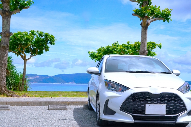 沖縄　やんばる　レンタカー　南国の海のパーキング